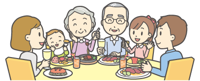 3世代家族で楽しく食事と会話